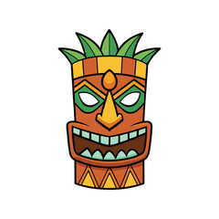 Tiki Mask Vector Illustration, Tribal Hawaiian Polynesian Decor, Ethnic Carnival Festival Artwork, Cultural Symbol Design