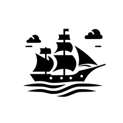 Nautical Sailing Ship Icon Silhouette - Flat Design Marine Emblem Graphic