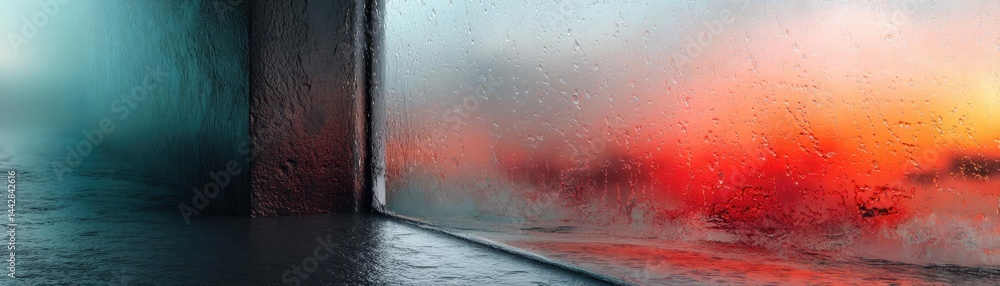 Aufkleber raindrop on a window merging city atmosphere and rain pattern concept. a misty window view with soft