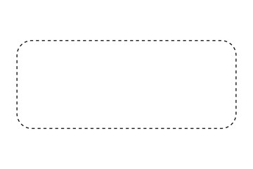 Rectangular shape with dashed cut here line for coupon, discount, sale ticket. Dashed rectangle frame isolated on white background. Vector outline illustration.