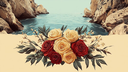 red rose on the beach