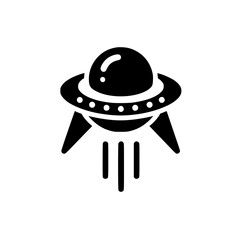 Minimalist Black Flying Saucer UFO Icon Isolated on White Background