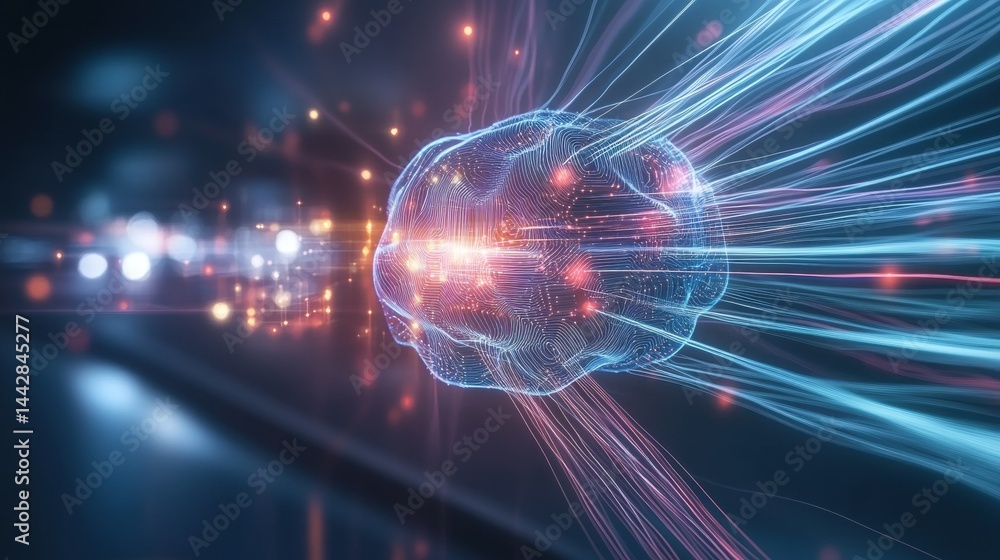 Poster futuristic representation of brain with neural network connections