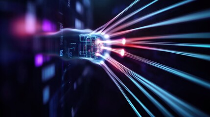 Obraz premium Futuristic Technology Concept with Light Beams and Digital Design