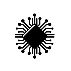 Digital Technology Chip Icon: Abstract Black Processor Symbol Graphic