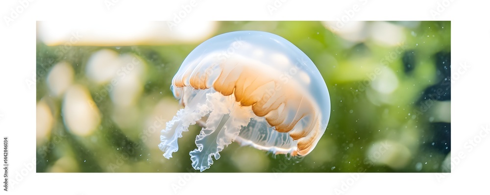 Poster translucent jellyfish floats gracefully in aquatic environment with diffused background
