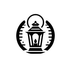 Stylized Lantern Icon with Candle and Measurement Marks - Black and White Graphic Illustration