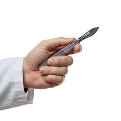 hand with knife, Doctor's hand holding a scalpel on a transparent background.