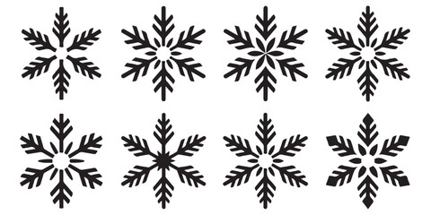 set of black vector various snowflakes silhouettes icon