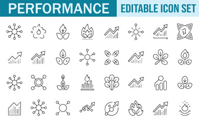Line art set with icons symbolizing fire, nature, analytics, and energy for tech and business purposes.