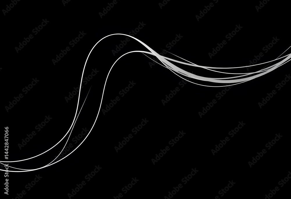 Poster elegant white lines on black. graceful arches dance. fluidity and movement. a modern aesthetic desig