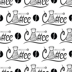 Seamless pattern with the inscription coffee and a coffee cup. Can be used for making wallpaper, fabrics and other types of products