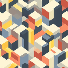 Obraz premium Isometric Cubes of Geometric an isometric pattern of cubes, showcasing a variety of colors in an architectural style. A sense of order, precision, and modern aesthetic.