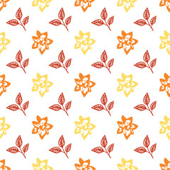 Seamless pattern with vector leaves and flower. Floral illustration. Can be used for making wallpaper, fabrics and other types of products