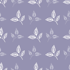 Seamless pattern with vector outline leaves. Floral illustration. Can be used for making wallpaper, fabrics and other types of products