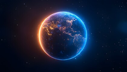 Obraz premium A glowing Earth at night, city lights illuminating continents against a dark space backdrop