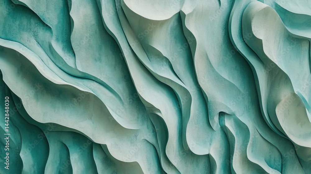 Poster textured teal undulating waves create a mesmerizing abstract design.