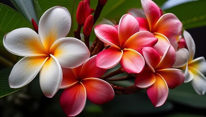 Obraz premium white pink red plumeria frangipani flowers