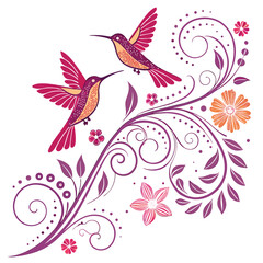 boho style Illustration of colibri birds in wall art design. 