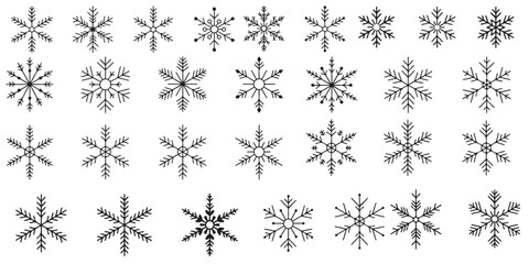 set of black vector various snowflakes silhouettes icon