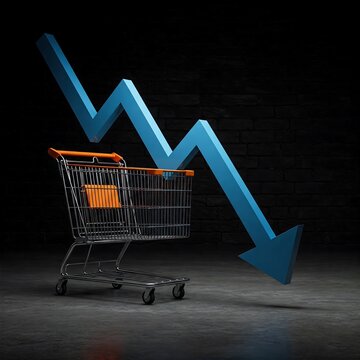 Shopping cart with a downward trend arrow