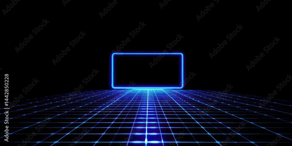 Aufkleber abstract glowing neon grid and blank rectangular frame