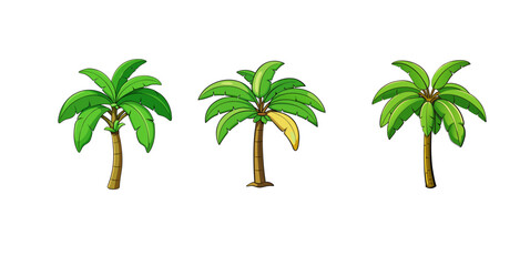 Obraz premium Set of Banana Tree Vector Illustration, Tropical Fruit Plant Drawing, Exotic Jungle Botanical Art, Greenery Clipart