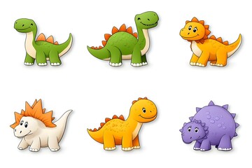 Obraz premium Adorable cartoon dinosaurs in various colors and poses