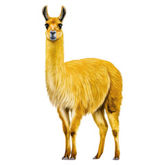 Fototapeta premium Yellow Fur Fun Animal Illustration of a Cute Llama with Big Eyes, isolated on transparent background.