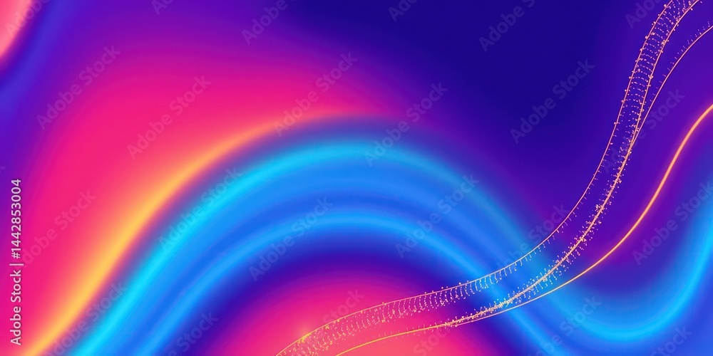 Poster abstract vibrant gradient background with golden sparkles and swirling lines