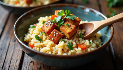  Orzo Pasta Bowl with Crispy Tofu and Tomatoes