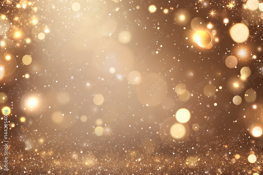 Poster golden bokeh background with sparkling lights and glitter, creating a festive and luxurious atmosphe