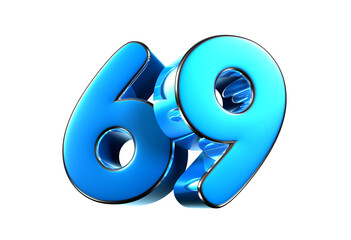 Blue number 69 3d illustration. Advertising signs. Product design. Product sales