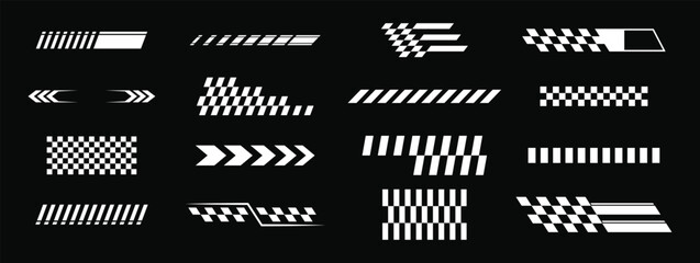 Sports racing stripes. Vector isolated set of sports car, moto, boat stickers, striped vehicle tuning bars. Tuning racing sport decals with copy space and dashes.