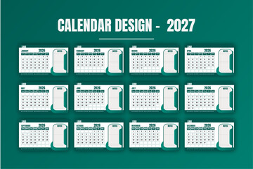 Well desk calendar design template for 2027. Simple, clean, and aesthetic Calendar Design template.
