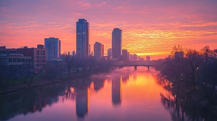 Obraz premium Morning light over urban skyline high resolution picture