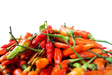 pile of red chili peppers on white background isolated