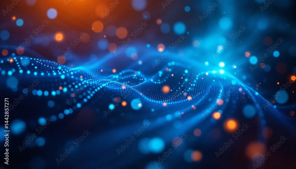 Poster digital waveform: an abstract digital waveform of radiant light, showcasing the intersection of tech