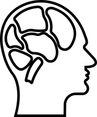 Human brain icon in line style. Thinking State mind process and business solutions symbol isolated on transparent background