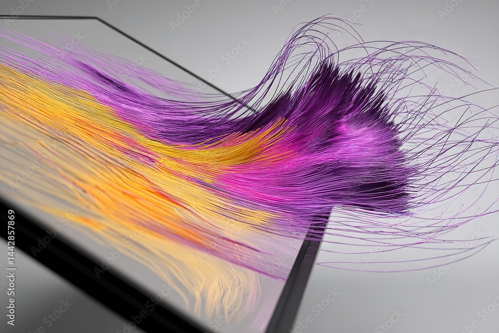 Poster dynamic display of colorful fibers illustrating movement and energy in contemporary art