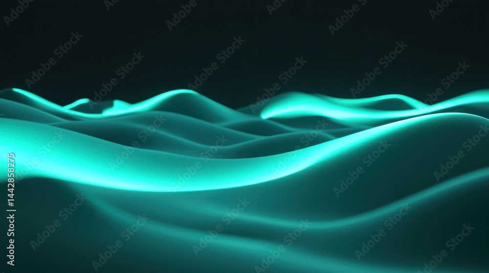 Poster teal undulating forms create a mesmerizing abstract landscape.