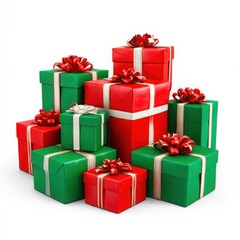 Obraz premium Pile of gifts red and green colors on white background