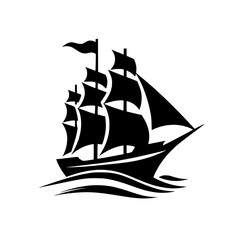 Minimalist Black Silhouette Sailing Ship Logo Element