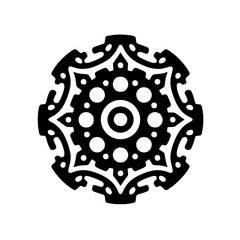 Abstract Black and White Geometric Symbol. Ornate Design Element. Isolated Graphic Emblem on White.