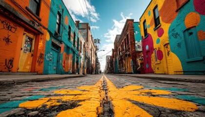 Fototapeta premium Colorful city street with murals
