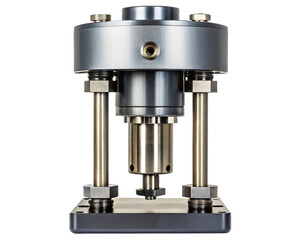 Precision industrial press machine with a robust metal frame on a transparent background