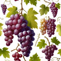 collection of assorted ripe red and green wine grapes isolated on white background