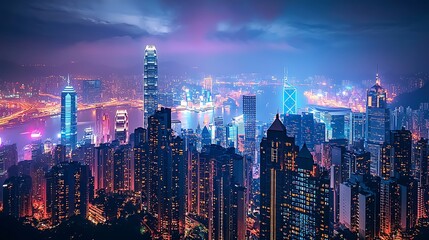 Fototapeta premium Futuristic skyline reflection cityscape lights high resolution picture