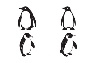 Obraz premium Penguin Silhouette Vector Set Cute Black and White Animal Illustrations