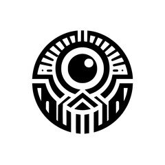Abstract Geometric Eye Symbol with Tribal Patterns - Black and White Watcher Icon